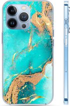 Hoozey - Coque pour Apple iPhone 15 Pro - Impression aquarelle - Turquoise / Or