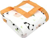 Musseline Deken 6-laags knuffeldeken baby katoen 110 x 110 cm mousseline babydeken wikkeldeken zachte deken voor badhanddoek, kinderdeken pasgeborenen unisex (bamboespanda)