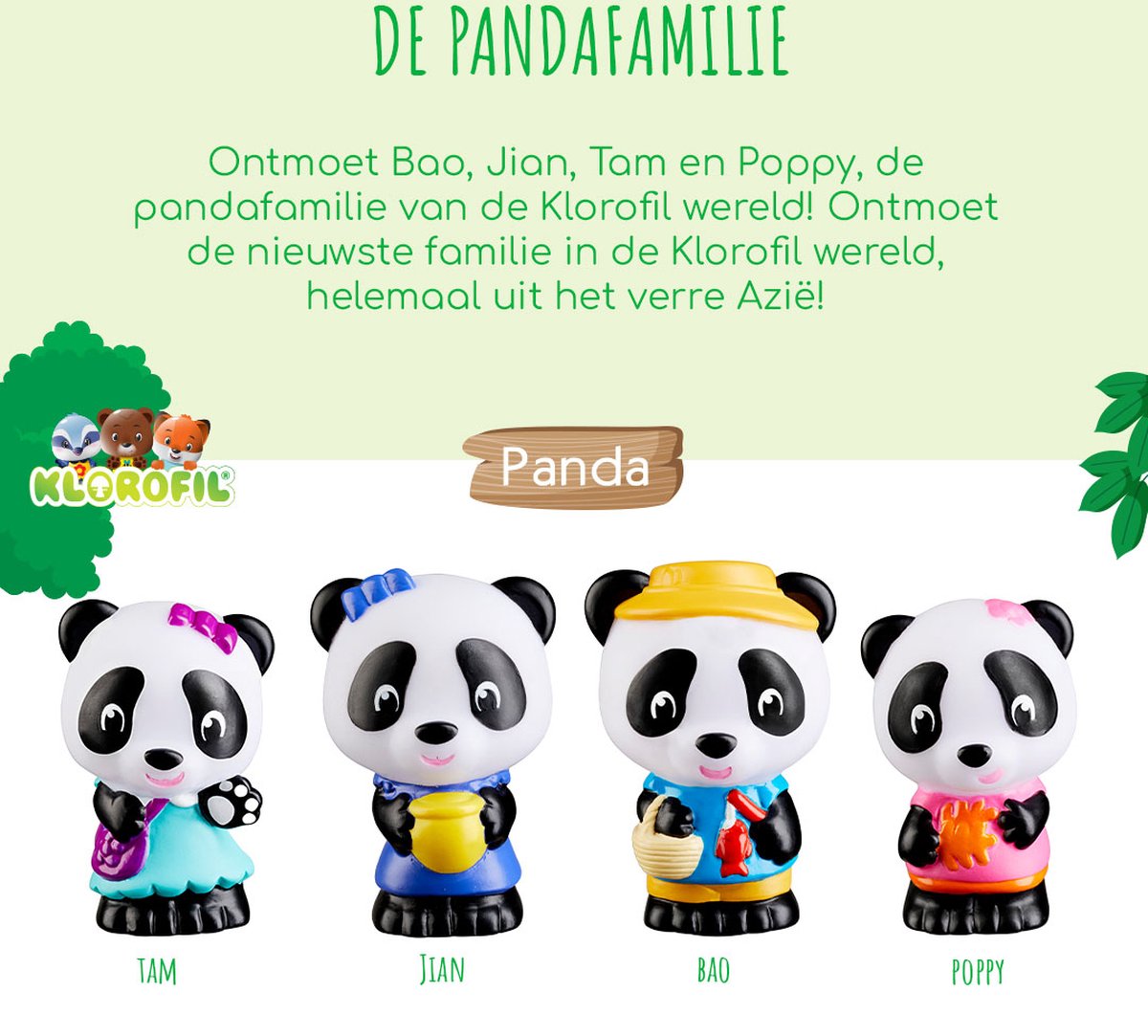 Klorofil De Familie "Panda" Speelset - Speelfiguren set - Poppetjes familie - Kinder Speelgoed - Bao, Jian, Tam en Poppy - Vanaf 18 maanden - 4-Delig — afbeelding 3
