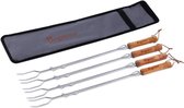 Begatter Grillspiesen, kampvuur, marshmallow spiesen, uittrekbaar, 75 cm lang, telescopische barbecue, camping, grillvork voor worstjes, met houten handgrepen incl. tas