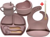 8-Delig Kinder Baby Servies Roze, Lichtroze Set met Siliconen Zuignap - Anti-slip, BPA-vrij, Onbreekbaar, Magnetronbestendig, Vriezerbestendig, Vaatwasserbestendig