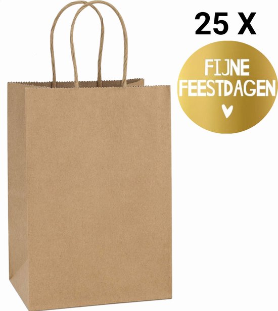 HGN Papieren Tasjes Cadeautasjes Cadeauzakjes 25 Stuks Bruin Incl 25 Stickers twv. bol