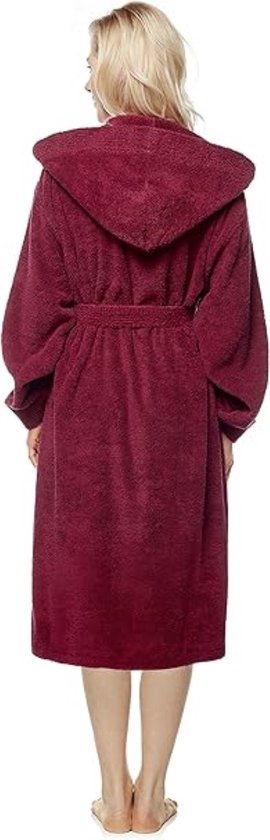 Damesbadjas met capuchon, Dames Maat: M lang, Unisex Maat: S-M lang, Wit