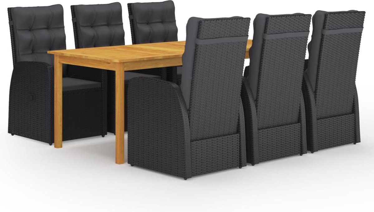 The Living Store 7-delige Tuinset zwart - Tuinstoel - Eetkamerset - Acacia Hout - Lounge Set - Buitendiner