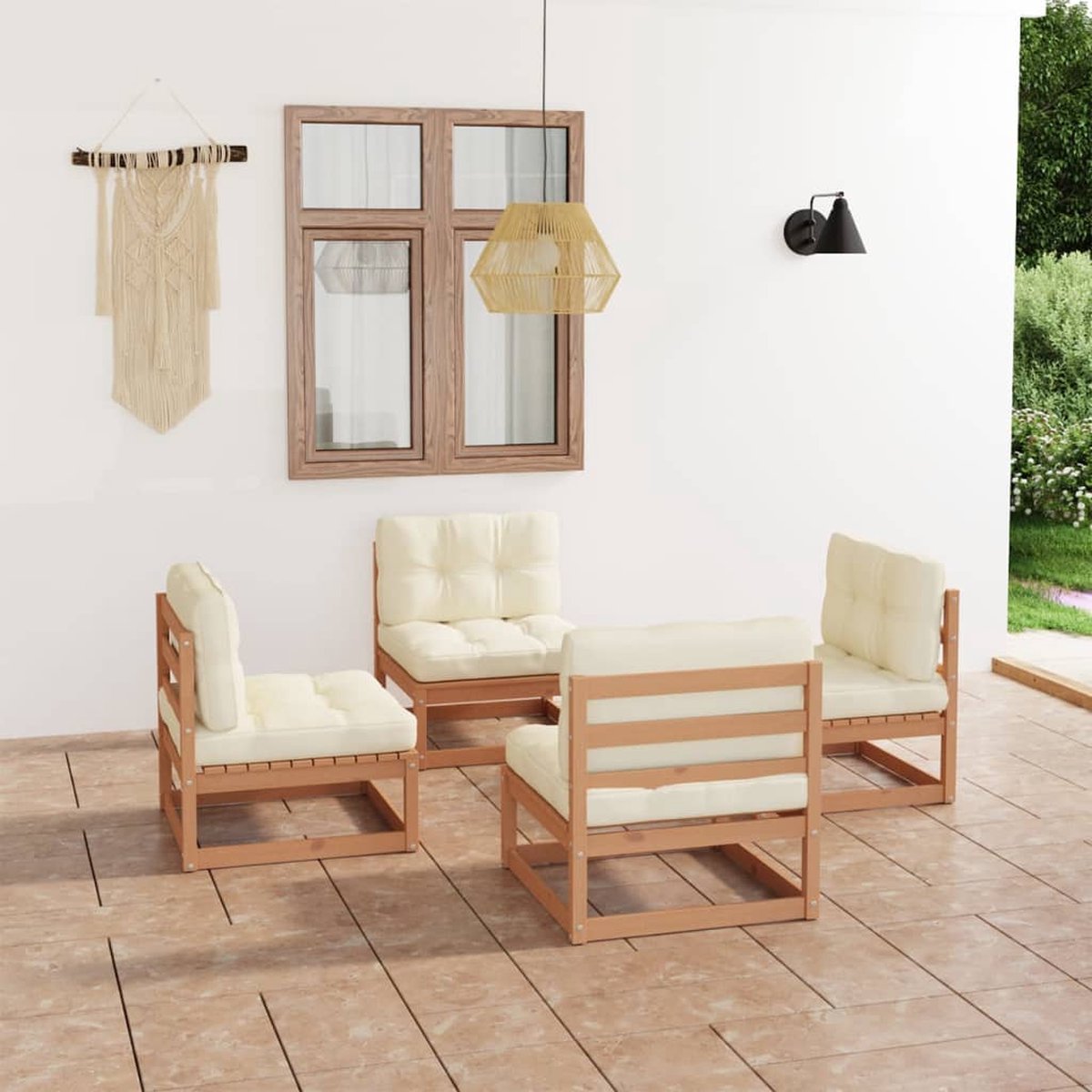 The Living Store 4-delige Loungeset met kussens massief grenenhout - Loungeset - Tuinmeubels - Buitenshuis Relaxen - Houten Lounge Set - Loungebank