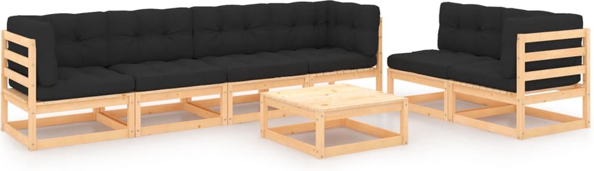 The Living Store 7-delige Loungeset met kussens massief grenenhout - Loungeset - Tuinset - Houten Lounge - Grenenhout - Loungebank