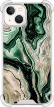 Casimoda® hoesje - Geschikt voor iPhone 13 - Groen marmer / Marble - Shockproof case - Extra sterk - Siliconen/TPU - Groen, Transparant