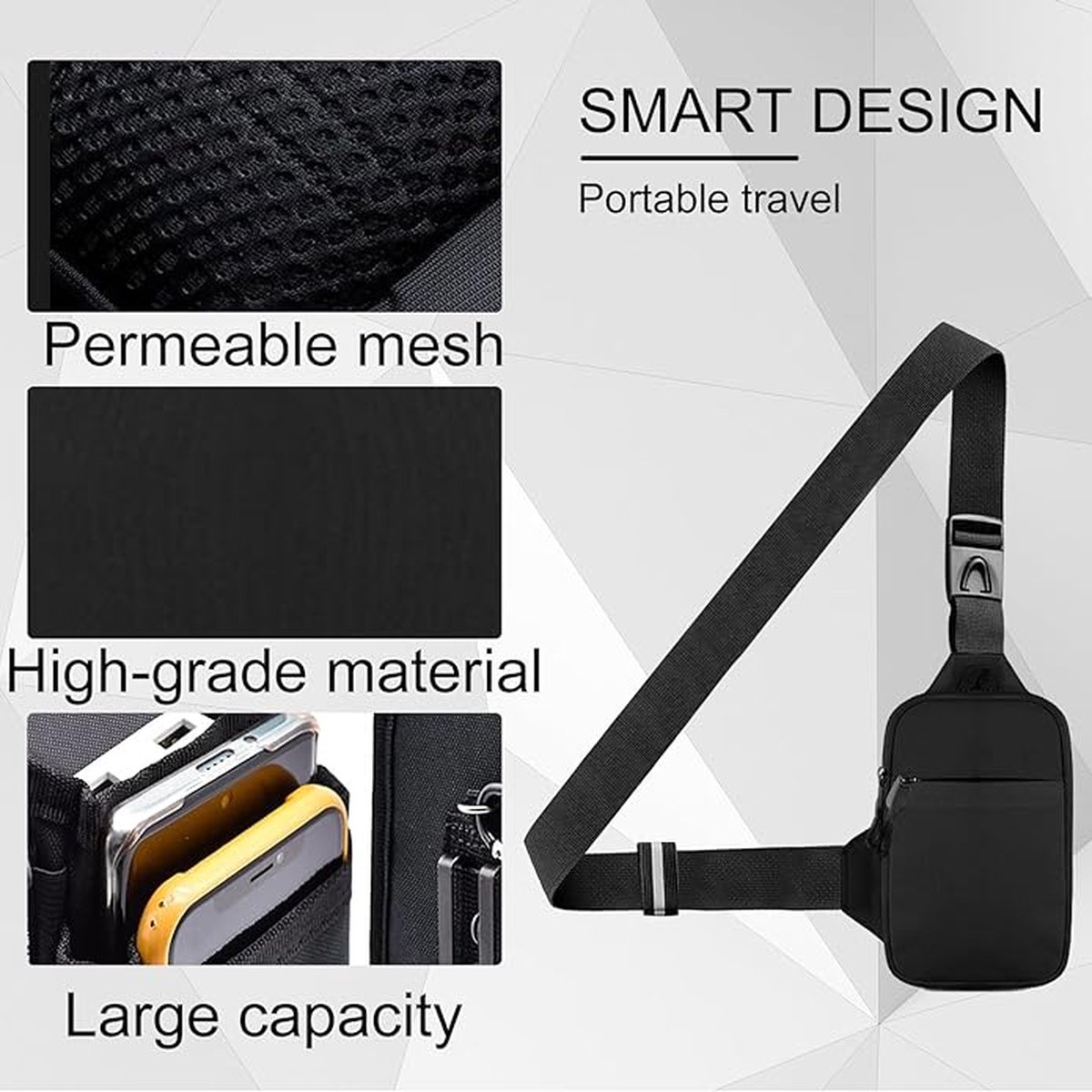 SPAHER Borsttas met USB-oplaadpoort Sling Bag met verstelbare zakelijke schoudertas Crossbodytas Waterdicht voor Wandelen Reizen Man Vrouw Khaki