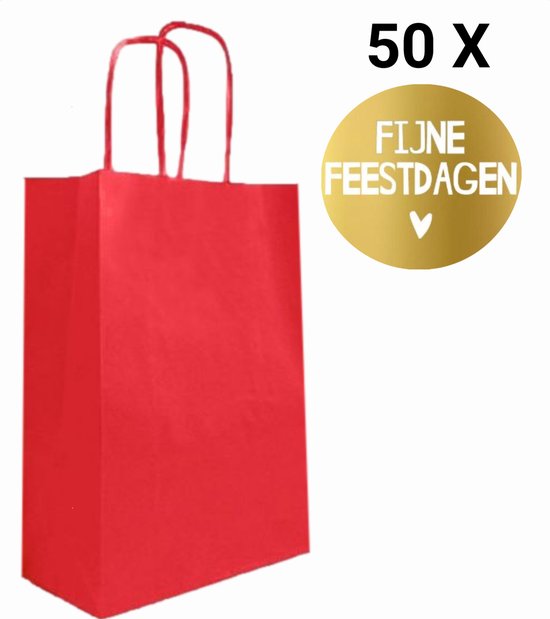 HGN Papieren Tasjes Cadeautasjes Cadeauzakjes 50 Stuks Rood Incl 50 Stickers twv. bol