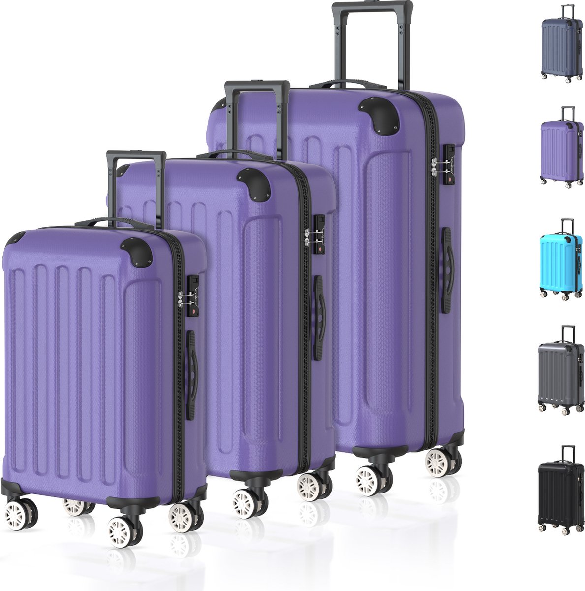 Voyagoux® Kofferset 3 delig - ABS kofferset - L / M / S - Koffer - Paars