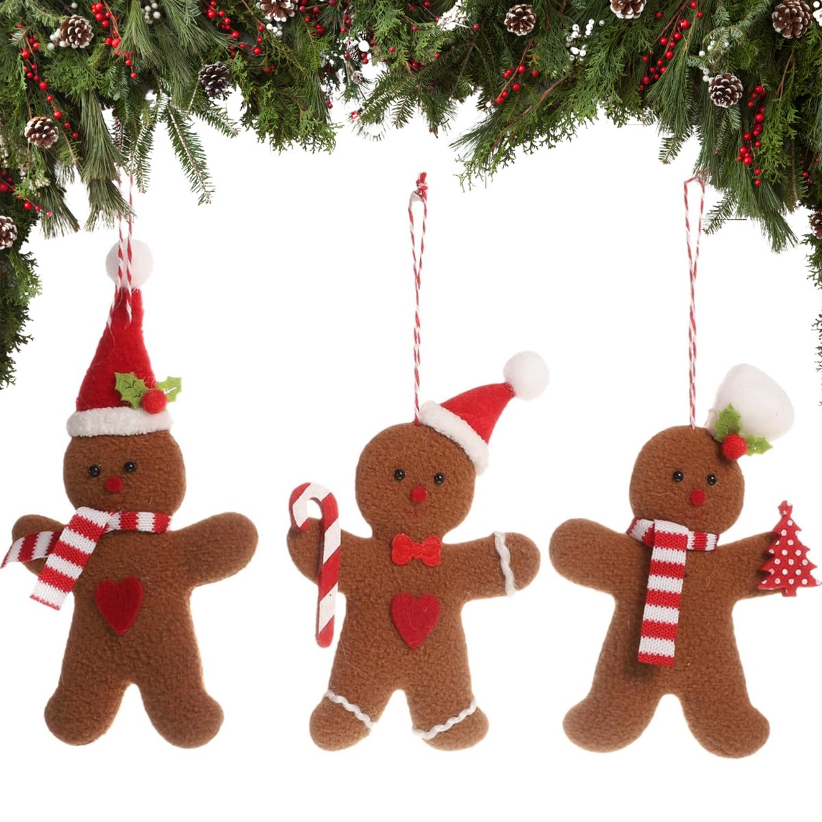 Kerstversiering 3x Koekemannetjes van stof - Peperkoek figuren voor in de Kerstboom - Gingerbread Man