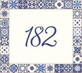 Huisnummerbord nummer 182 | Huisnummer 182 |Geblokt delfts blauw huisnummerbordje Dibond | Luxe huisnummerbord