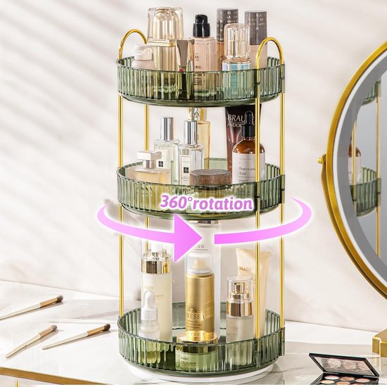 Make-up cosmetica-organizer, 360 graden rotatie, 3 verdiepingen, verstelbaar, cosmetica, huidverzorging, organizer, cosmetische opbergdoos, desktop van kunststof, voor commode, badkamer,