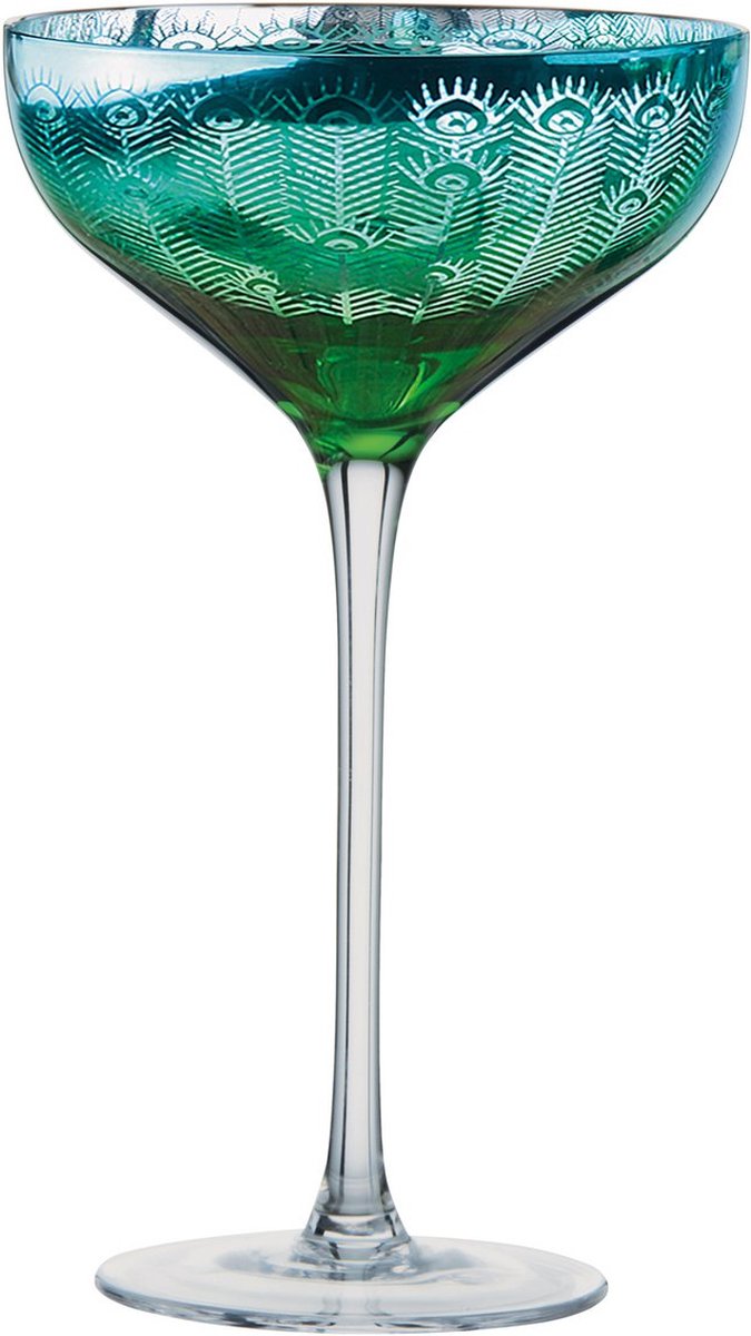 Lot De 2 Flûtes à Champagne Paon Artland - Bleu/Vert Et Argenté - 200 Ml - Cadeau Mariage