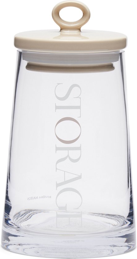 Riviera Maison Voorraadpot glas met Beige deksel - RM Loft Storage Jar - Transparant - Glas, Keramiek - Maat S