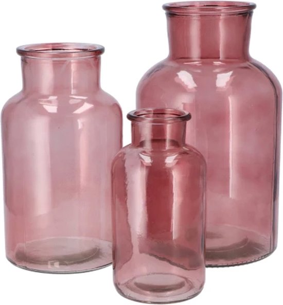 DK Design Bloemenvaas Rond Model - Helder Gekleurd Glas - Zacht Roze D13 X H15 Cm