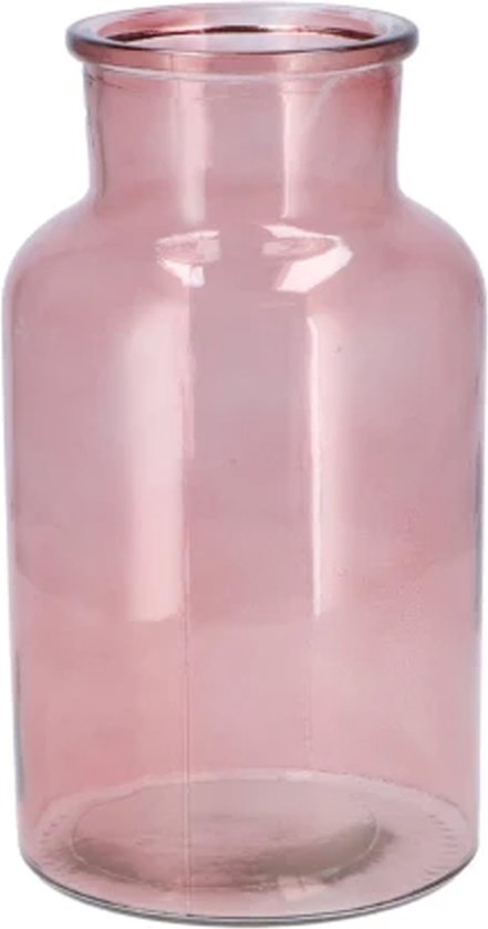 DK Design Bloemenvaas/siervaas melkbus fles model - helder gekleurd glas - oudroze - D15 x H26 cm