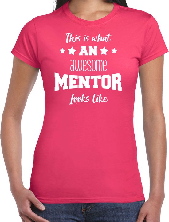 Foto: Bellatio decorations cadeau t shirt voor dames awesome mentor docent lerares bedankje roze xl