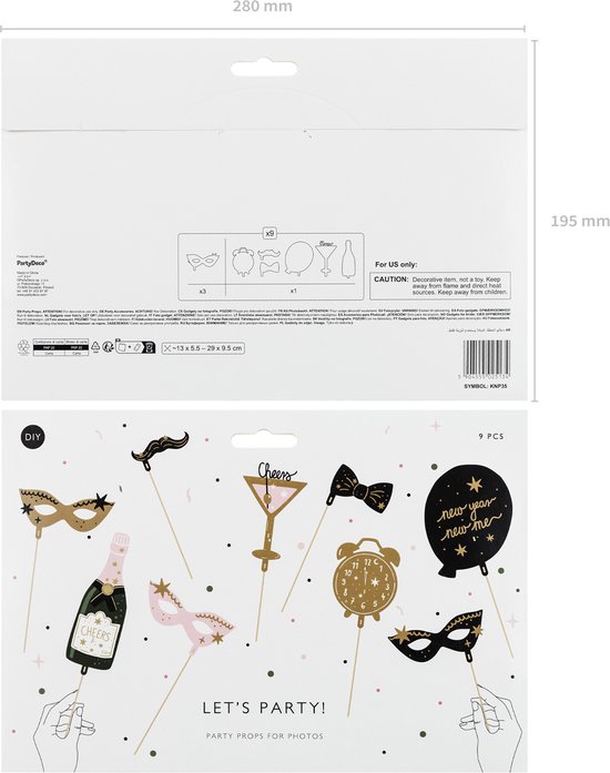 PartyDeco foto prop set Oud & Nieuw 9delig Oudjaarsavond/NYE thema