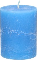 Stompkaars/cilinderkaars - helder blauw - 7 x 9 cm - middel rustiek model