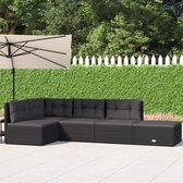 The Living Store loungeset zwart PE-rattan - Modulair ontwerp - Verstelbare zitting - Comfortabel - Inclusief kussens - 150x150cm - The Living Store