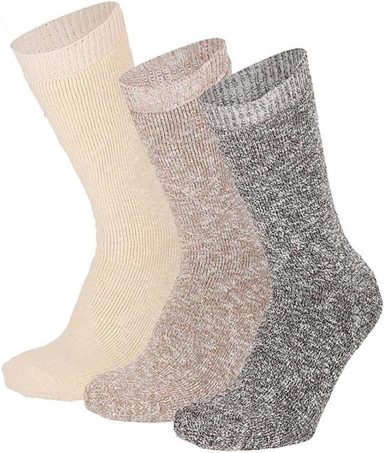 Apollo - Badstof sokken heren - Multi beige - Maat 42/47 - 3-Pak - Sokken heren - Warme sokken heren - Wintersokken heren - Sokken heren 43 46