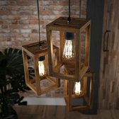 Hanglamp 3-Lichtbronnen - Mangohouten Frame - Getrapt - 15x15x25cm - Giga Meubel