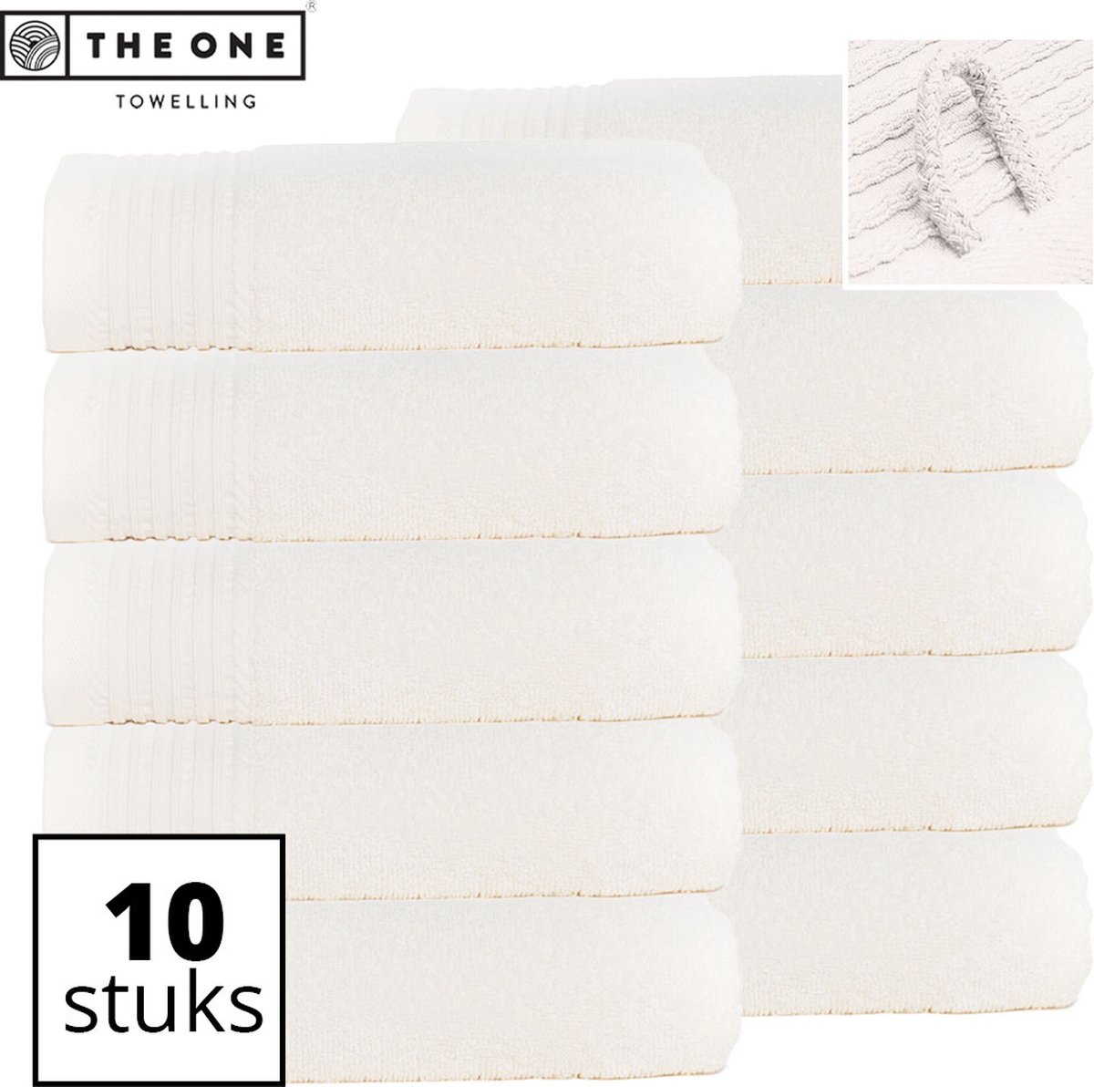 The One Towelling Classic Handdoeken - Voordeelverpakking - Hoge vochtopname - 100% Gekamd katoen - 50 x 100 cm - Ivoor Crème - 10 Stuks