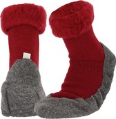 Heat Essentials Wollen Pantoffel Sokken - Rood - 39/40 - Pantoffels Dames - Sloffen Dames - Unisex - Antislip Sokken - Huissokken