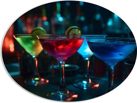 PVC Schuimplaat Ovaal - Bar - Club - Alcohol - Cocktail - Kleuren - 80x60 cm Foto op Ovaal (Met Ophangsysteem)