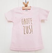 Shirt grote zus | korte mouw | roze | maat 74 zwangerschap aankondiging bekendmaking Baby big sis sister