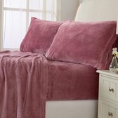 Wollig pluche hoeslaken, 90 x 200 cm, roze, oudroze, kasjmier, touchscreen, winter, behaaglijk, bedlaken voor een matras van 25 tot 30 cm