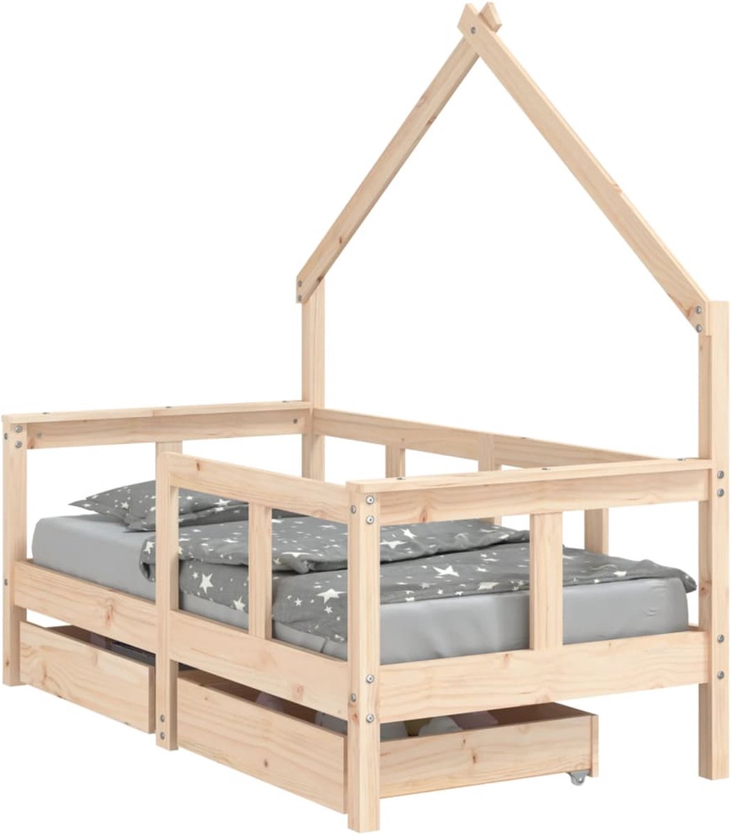 vidaXL Kinderbedframe - met - lades - 70x140 - cm - massief - grenenhout naturel