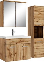 Badplaats Badkamermeubel Set Montreal 60 cm - Eiken - Badmeubel met spiegelkast en zijkast