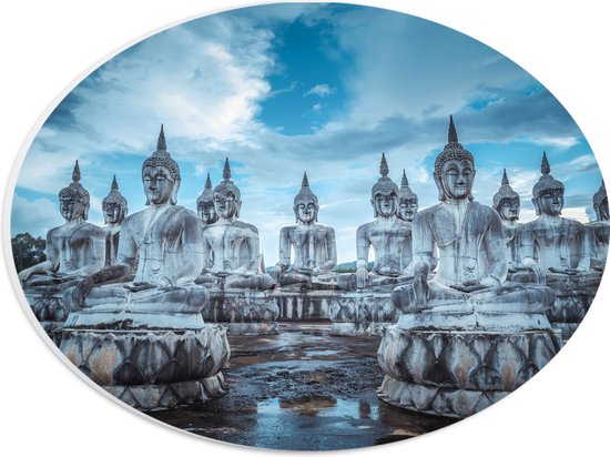 PVC Schuimplaat Ovaal - Buddha - Groep - Buitenland - 28x21 cm Foto op Ovaal (Met Ophangsysteem)