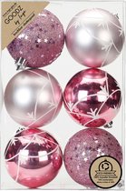 Inge Christmas Goodz luxe kerstballen- 6x- 8 cm -kunststof -roze