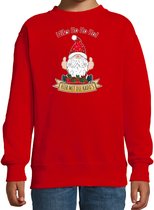 Bellatio Decorations kersttrui/sweater voor kinderen - Kado Gnoom - rood - Kerst kabouter 122/128