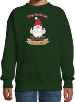 Bellatio Decorations kersttrui/sweater voor kinderen - Kado Gnoom - groen - Kerst kabouter 152/164