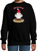 Bellatio Decorations kersttrui/sweater voor kinderen - Kado Gnoom - zwart - Kerst kabouter 152/164
