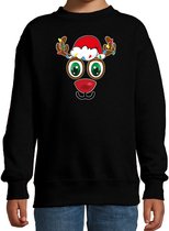 Bellatio Decorations kersttrui/sweater voor kinderen - Rudolf gezicht - rendier - zwart - Kerstdiner 170/176