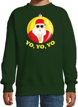 Bellatio Decorations kersttrui/sweater voor kinderen - Kerstman - groen - Yo Yo Yo - Kerstdiner 134/146