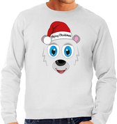 Bellatio Decorations foute kersttrui/sweater heren - IJsbeer gezicht - lichtgrijs - Merry Christmas XXL