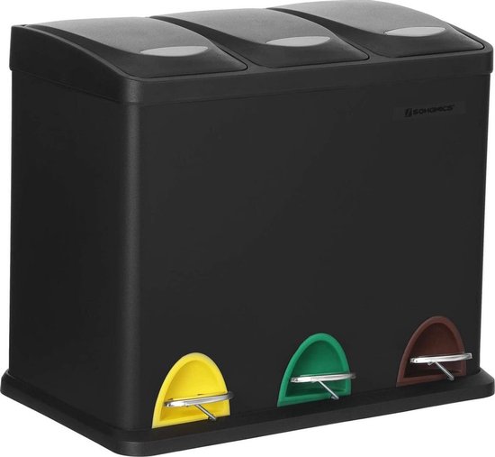 Poubelle FurnStar 3 x 8L - 24L - 3 Compartiments - Recycler - Tri sélectif - Inox