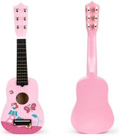 Ecotoys houten kindergitaar met 6 snaren en 12 frets - Speelgoedinstrument - Speelgoed gitaar - 17,5 x 5 x 52,5 cm - Roze