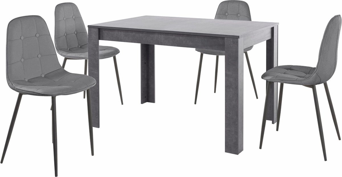 Lynn & Luna|Set van Eettafel 120x80cm met 4 Stoelen Grijs