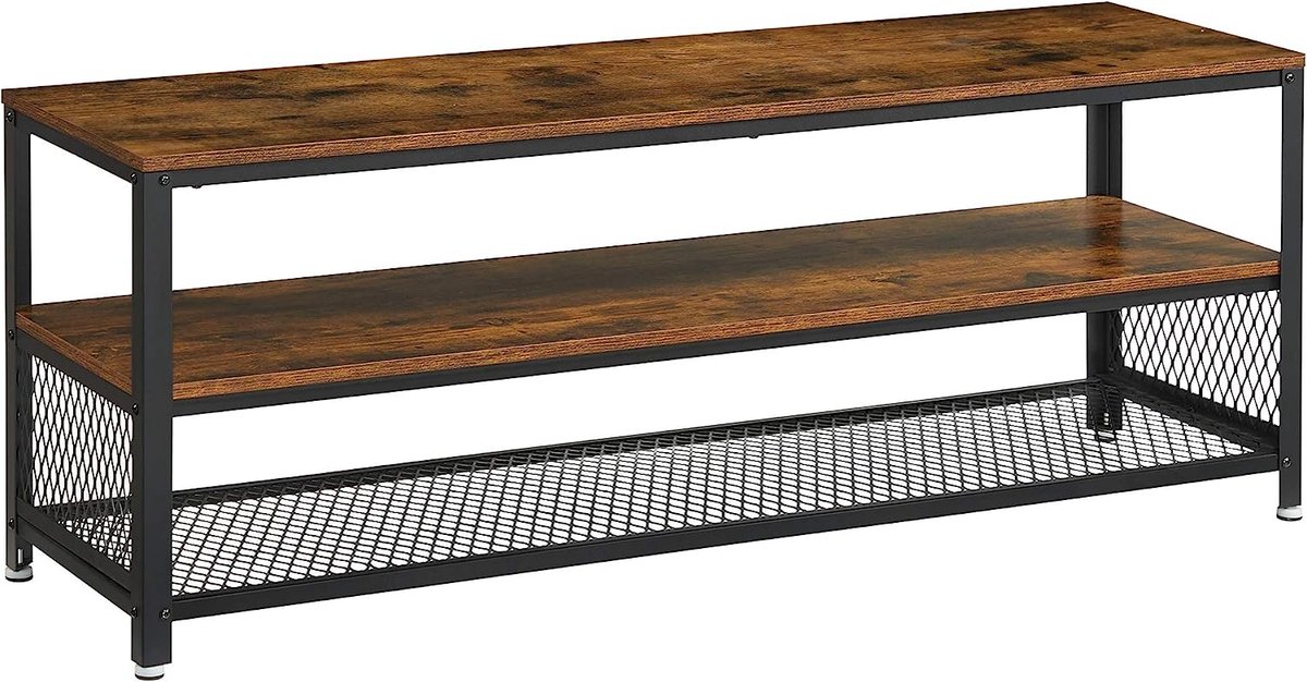 FurnStar - Industriële TV-Meubel - Langwerpig TV-Meubel - Console - Salontafel met Metalen Frame - Houtnerf - Voor Woonkamer en Slaapkamer - Rustiek Bruin
