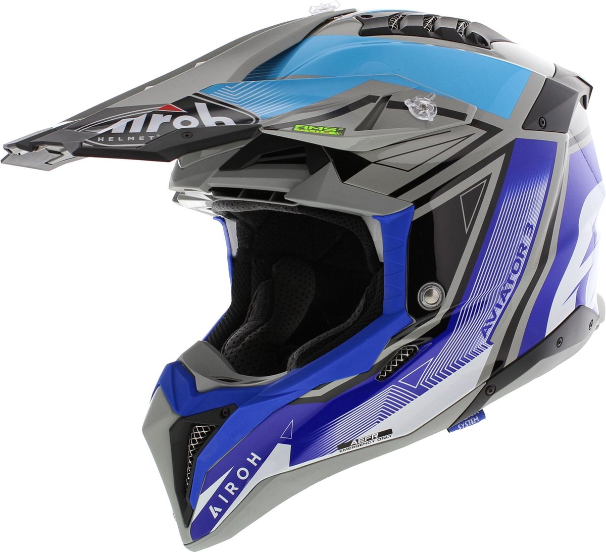 Airoh Helm Aviator 3 AMS² League glans blauw antraciet grijs S