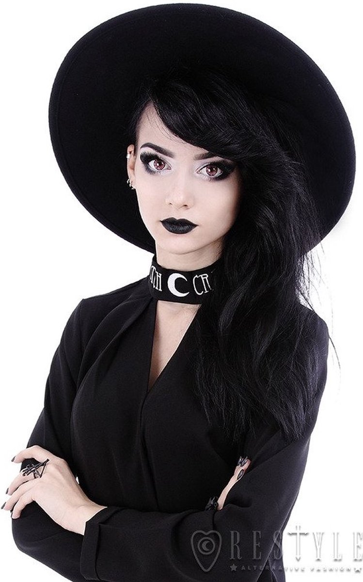 Restyle - Witch Fedora hoed - Wijde rand - Zwart