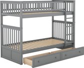 Merax Stapelbed 90x200 cm - Bed voor 2 Personen - Kinderbed met Opbergruimte - Grijs