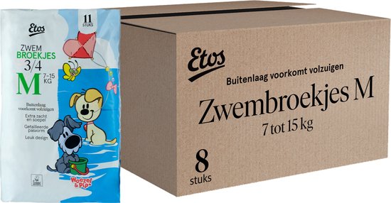 Etos Zwemluiers Voordeelverpakking – Woezel & Pip – M – 7 tot 15kg – 11 x 8 stuks
